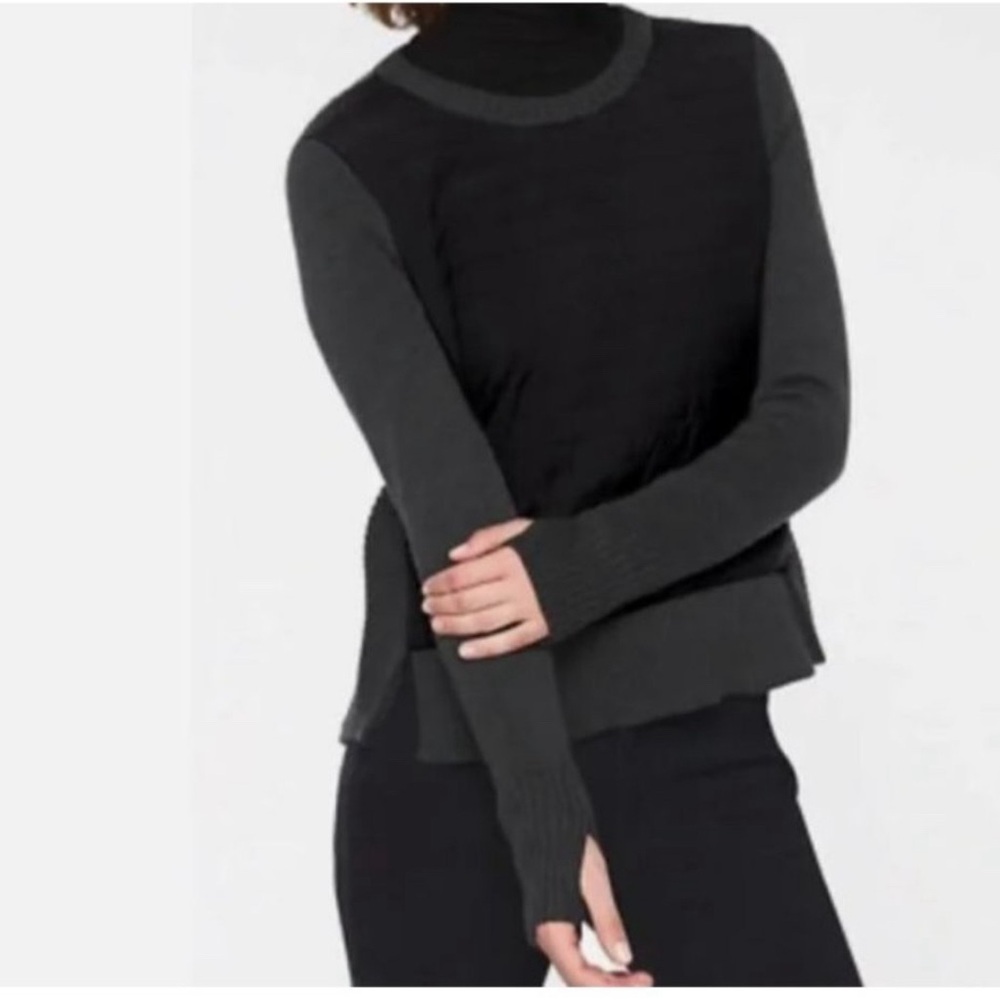 Athleta Empire Falls Quilted Sweater, Gray/Black, Size Large